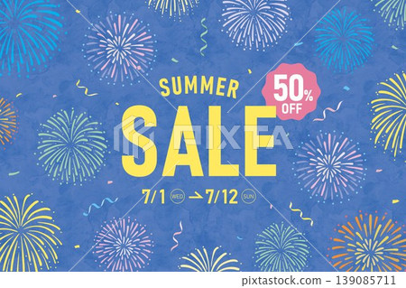 Colorful fireworks and discount announcement summer sale banner background 139085711