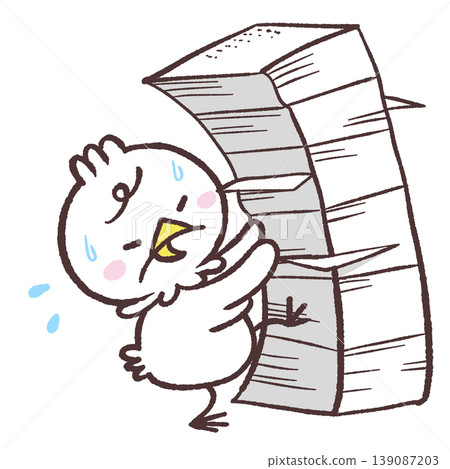 一幅白鳥費力地搬運一堆文件的插圖。 一幅白鳥費力地搬運一堆文件的插圖。 139087203