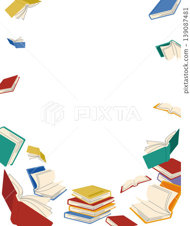 垂直背景框內隨機散落著書籍、紙張和其他物品。 垂直背景框內隨機散落著書籍、紙張和其他物品。 139087481