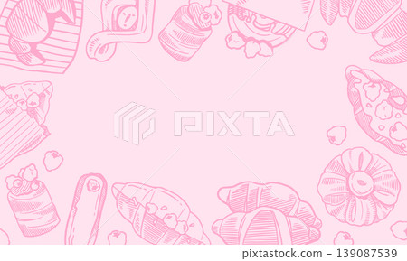 Pink Croissant Bakery Frame Background 139087539