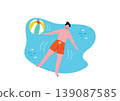 Illustration of a man playing in a swimming pool 139087585