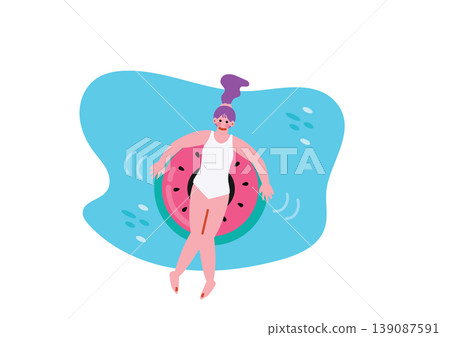 Illustration of a girl playing in a swimming pool 139087591
