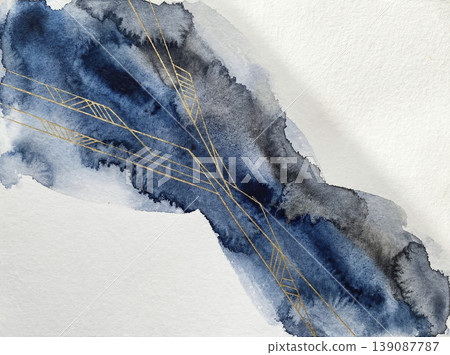 Abstract diagonal band background in ink and indigo watercolor. Abstract diagonal band background in ink and indigo watercolor. 139087787