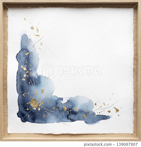 A beautiful background of Japanese paper featuring the bleeding of blue watercolors and gold leaf. A beautiful background of Japanese paper featuring the bleeding of blue watercolors and gold leaf. 139087807