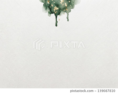 An overhead view background made of Japanese paper with green watercolor and gold leaf at the top center. An overhead view background made of Japanese paper with green watercolor and gold leaf at the top center. 139087810
