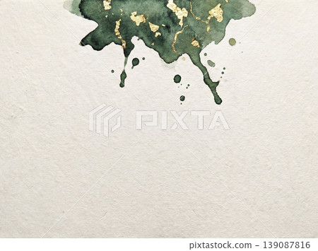 俯視視角背景,採用日本紙,頂部中央飾以綠色水彩和金箔。 俯視視角背景,採用日本紙,頂部中央飾以綠色水彩和金箔。 139087816