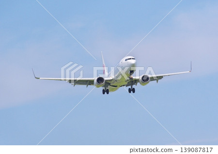 A Japan Airlines Boeing 737-800 in landing approach. A Japan Airlines Boeing 737-800 in landing approach. 139087817