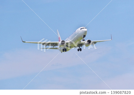 A Japan Airlines Boeing 737-800 in landing approach. A Japan Airlines Boeing 737-800 in landing approach. 139087820