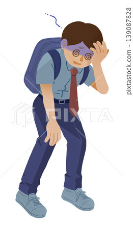 An illustration of a male student with a pale face suffering from dizziness. An illustration of a male student with a pale face suffering from dizziness. 139087828