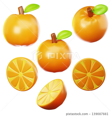 3D Icon fresh orange fruit on three points of view. On transparent background. On transparent background. 3D illustration. High resolution 3D Icon fresh orange fruit on three points of view. On transparent background. On transparent background. 3D illustration. High resolution 139087881