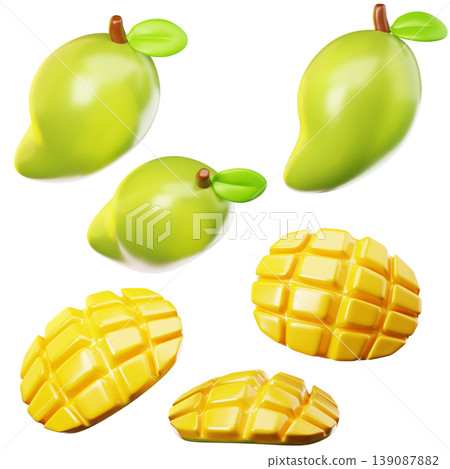3D Icon fresh mango fruit on three points of view. On transparent background. On transparent background. 3D illustration. High resolution 3D Icon fresh mango fruit on three points of view. On transparent background. On transparent background. 3D illustration. High resolution 139087882