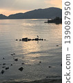 Sunset over the Seto Inland Sea and a white heron 139087950