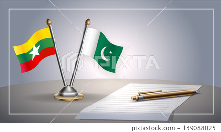 Small national flag of Myanmar and Pakistan flag Relation, Template Vector Illustration 139088025