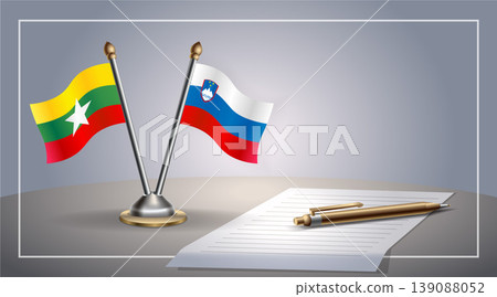 Small national flag of Myanmar and Slovenia flag Relation, Template Vector Illustration 139088052