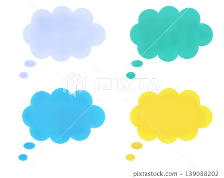 Illustrations of a set of four colorful, fluffy cloud-shaped thought bubbles. Illustrations of a set of four colorful, fluffy cloud-shaped thought bubbles. 139088202