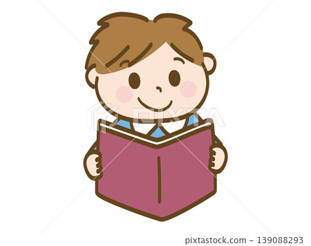 A preschool boy reading a book A preschool boy reading a book 139088293