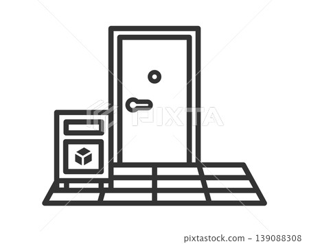 An illustration (line drawing) of a delivery box icon placed at the front door. An illustration (line drawing) of a delivery box icon placed at the front door. 139088308