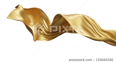 Luxury gold fabric flowing on white background with copy space 3D render Luxury gold fabric flowing on white background with copy space 3D render 139088380