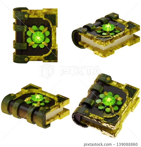 Game Asset. Natur magic book. Isolated on transparent background. 3D illustration. High resolution 139088860