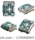 Game Asset. Ice magic book. Isolated on transparent background. 3D illustration. High resolution 139088869