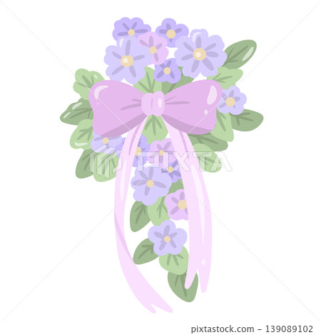 Pastel Purple Flower Bouquet With Ribbon Bow Elegant Spring Floral Arrangement Decorative Botanical Clipart Illustration Pastel Purple Flower Bouquet With Ribbon Bow Elegant Spring Floral Arrangement Decorative Botanical Clipart Illustration 139089102