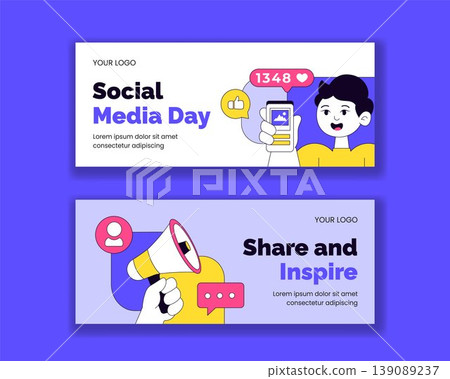 Flat Cartoon Hand Drawn Banner Background Social Media Day Template Illustration Flat Cartoon Hand Drawn Banner Background Social Media Day Template Illustration 139089237
