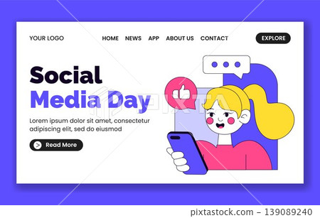 Social Media Day Flat Cartoon Hand Drawn Landing Page Background Template Social Media Day Flat Cartoon Hand Drawn Landing Page Background Template 139089240