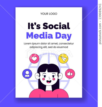 Flat Cartoon Hand Drawn Vertical Poster Social Media Day Background Illustration 139089241