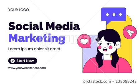 Social Media Day Flat Cartoon Hand Drawn Thumbnail Background Template 139089242