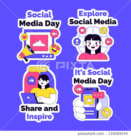 Social Media Day Flat Cartoon Hand Drawn Label Background Illustration Template Social Media Day Flat Cartoon Hand Drawn Label Background Illustration Template 139089244
