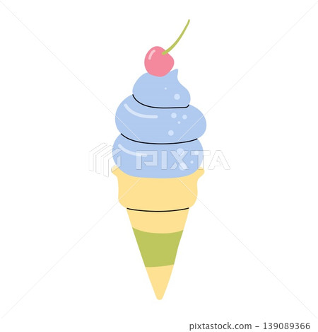 Blue soft serve ice cream cone with a cherry on top Blue soft serve ice cream cone with a cherry on top 139089366