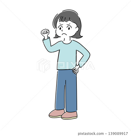 一幅簡單的全身插圖,描繪了一位憤怒地舉起拳頭的女性(挑戰、不滿、抗議、壓力、情緒表達、人物)。 一幅簡單的全身插圖,描繪了一位憤怒地舉起拳頭的女性(挑戰、不滿、抗議、壓力、情緒表達、人物)。 139089917