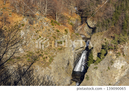 Cascade du Ray Pic waterfall flowing down autumn Ardeche cliffs 139090065