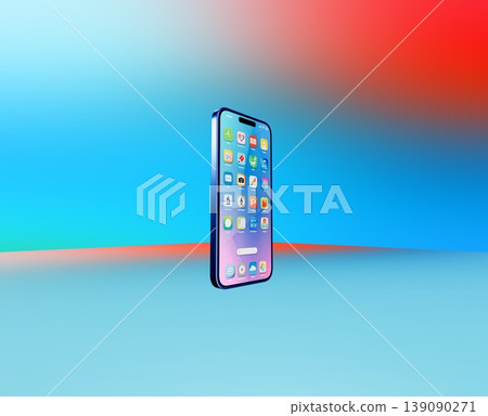 智慧型手機，背景為藍紅漸層色 139090271