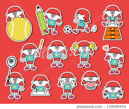 Cute girl illustration set (Home Economics) - with border Cute girl illustration set (Home Economics) - with border 139090454
