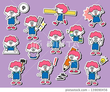 Cute boy illustration set (technical) - with borders Cute boy illustration set (technical) - with borders 139090456