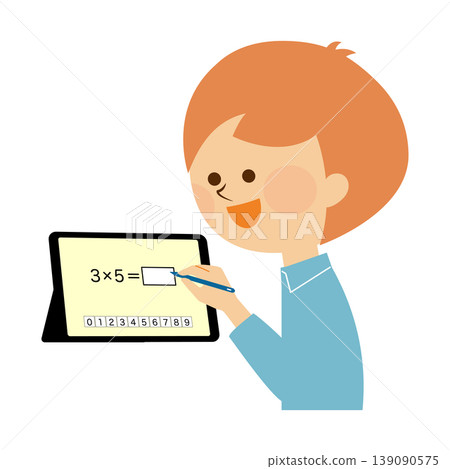 Illustration of a child studying on a tablet device Illustration of a child studying on a tablet device 139090575