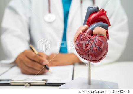 Cardiovascular disease CVD, doctor with heart human model. Cardiovascular disease CVD, doctor with heart human model. 139090706