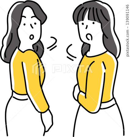 兩個女人一起轉身。 兩個女人一起轉身。 139091146