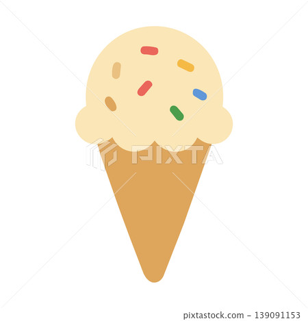 Colorful sprinkles ice cream cone icon, summer sweets, soft color scheme, flat design, kid-friendly. Colorful sprinkles ice cream cone icon, summer sweets, soft color scheme, flat design, kid-friendly. 139091153