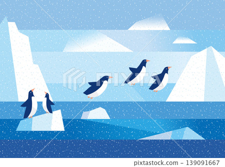 A heartwarming winter illustration of cute penguins playing on an iceberg. A heartwarming winter illustration of cute penguins playing on an iceberg. 139091667