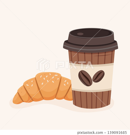 Coffee cup with croissant. breakfast, cozy morning, coffee shop Coffee cup with croissant. breakfast, cozy morning, coffee shop 139091685