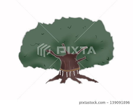 Illustration of a giant tree being worshipped Illustration of a giant tree being worshipped 139091896