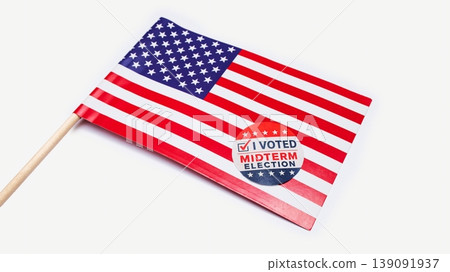 A View Of The American Flag With Midterm Elections Sticker , On A White Background 139091937