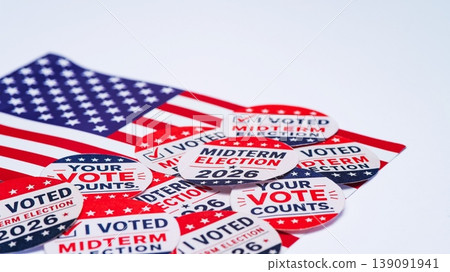A View Of The American Flag With Midterm Elections Sticker , On A White Background 139091941
