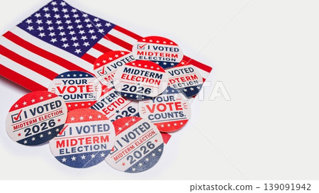 A View Of The American Flag With Midterm Elections Sticker , On A White Background 139091942