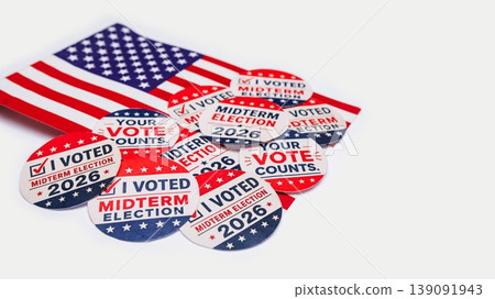 A View Of The American Flag With Midterm Elections Sticker , On A White Background 139091943
