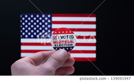 focus on Midterm election, Concept of 2026 American Midterm Elections. Midterm Election sign in front of US flag 139091947