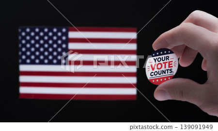 focus on Midterm election, Concept of 2026 American Midterm Elections. Midterm Election sign in front of US flag 139091949