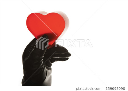 Love Concept Female Gloved Hand Holding Crystal Heart. Glass Heart in Woman Hand Minimal Concept. Love Concept Female Gloved Hand Holding Crystal Heart. Glass Heart in Woman Hand Minimal Concept. 139092098